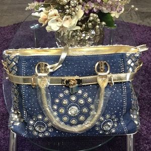 Blue Jean Bedazzled Handbag